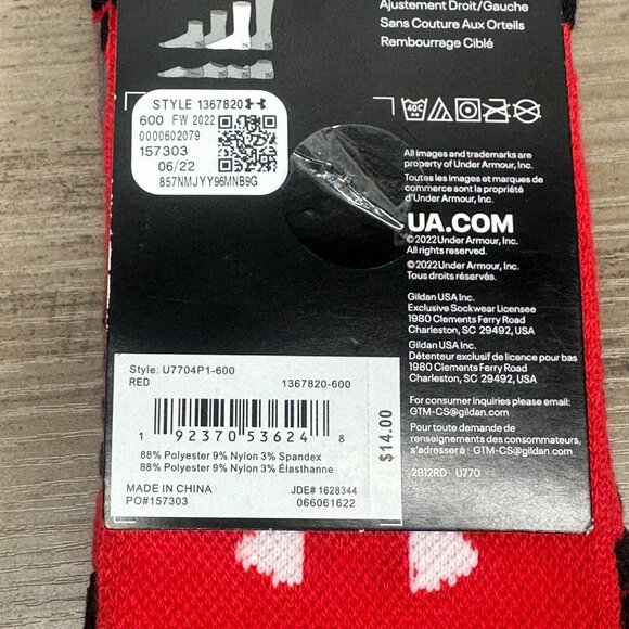 NWT UnderArmour UA Team Unisex Cushioned Crew Socks Size S/M (Red) - Picture 13 of 13